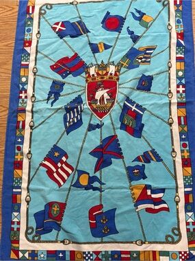 Vintage Wave Zone Pirate Ship Flags Royal Blue Beach Towel